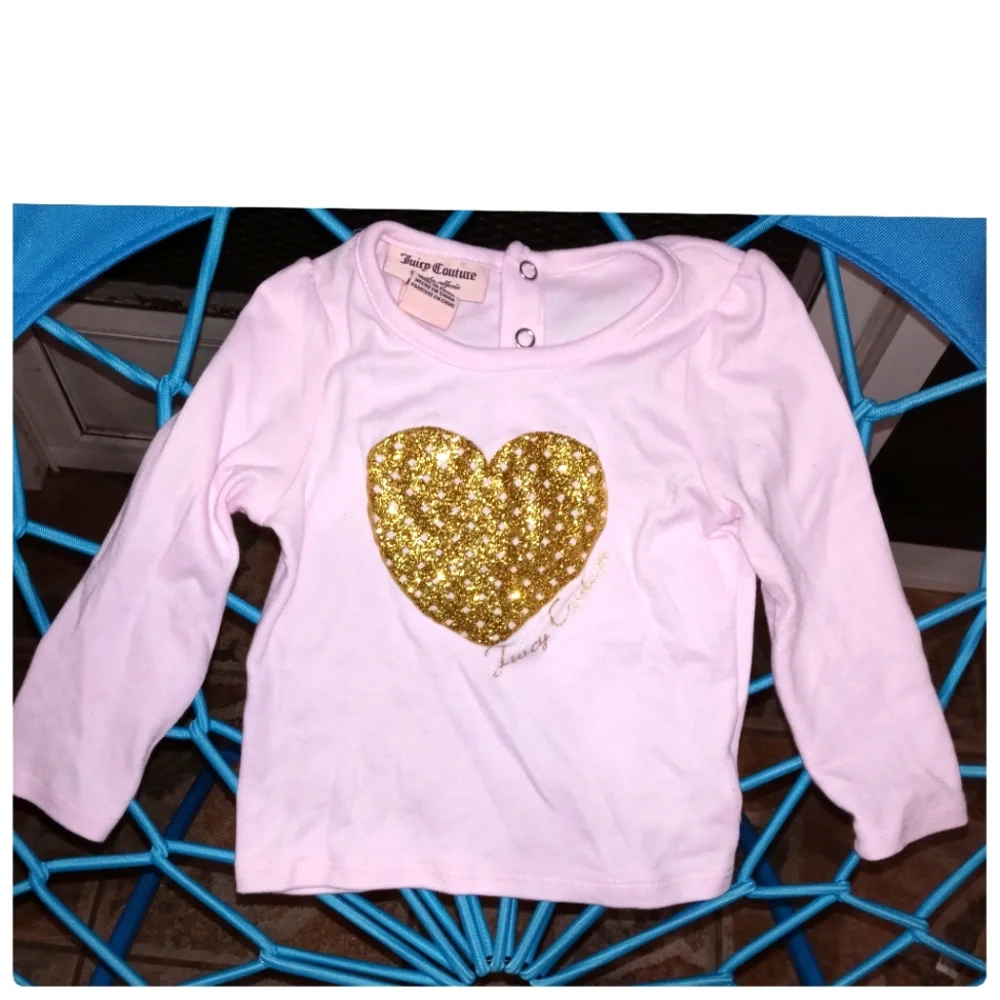 Lot (2)Juicy Couture Girl Pink & Gold Heart Top 18M +OshKosh Girls Bib Overalls